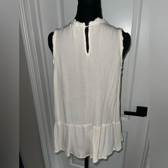 Ivory Sleeveless Embroidered Ruffled-Hem Tunic Top - Picture 3 of 3